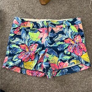Lilly Pulitzer Pink and Blue Bermuda Shorts Vibrant Floral Design